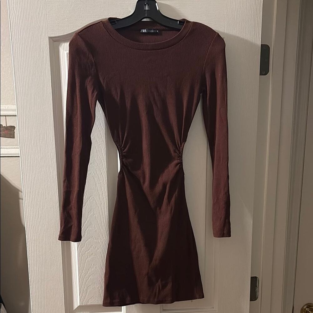Zara‎ EUC bodycon brown cut out dress size S
